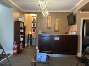 Modern reception desk at Chiropractic Wellness & Rehabilitation Oshawa