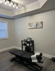 Adjustable manual therapy bed for chiropractic care.