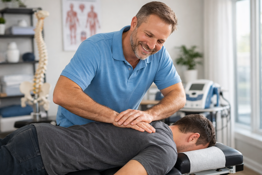 Chiropractor in Oshawa performing spinal adjustment