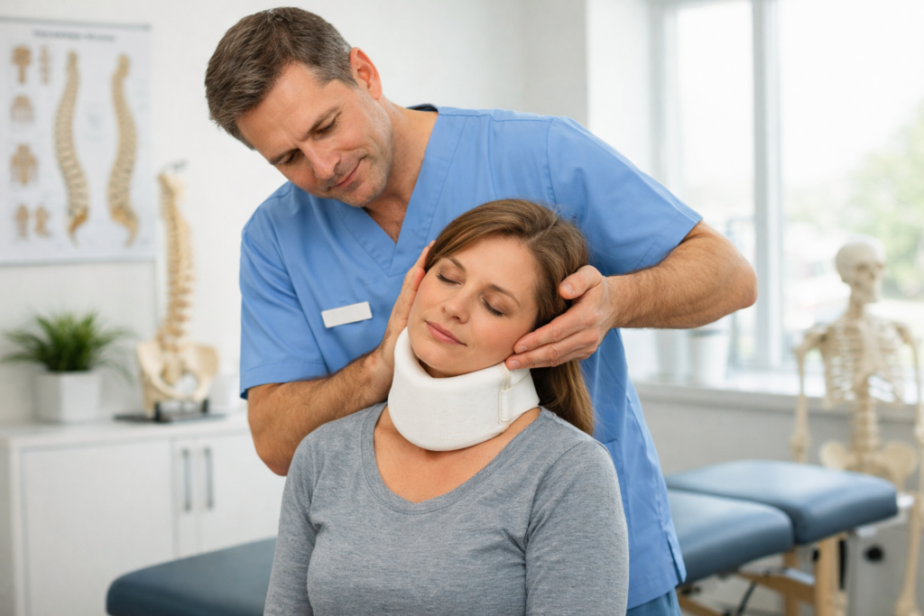 Chiropractor in Oshawa performing neck adjustment for car accident recovery