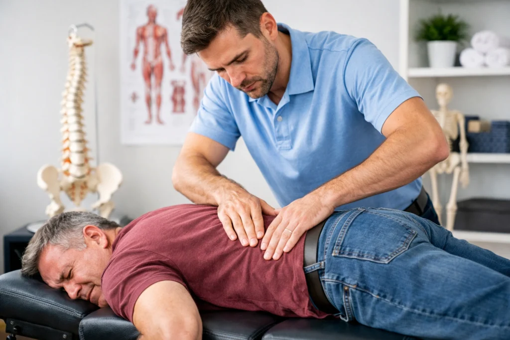 Chiropractor treating lower back pain at CWR Health Clinics in Oshawa