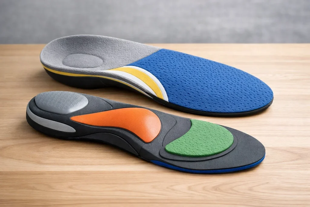 A pair of high-quality Custom Orthotics Durham designed for senior foot support and balance