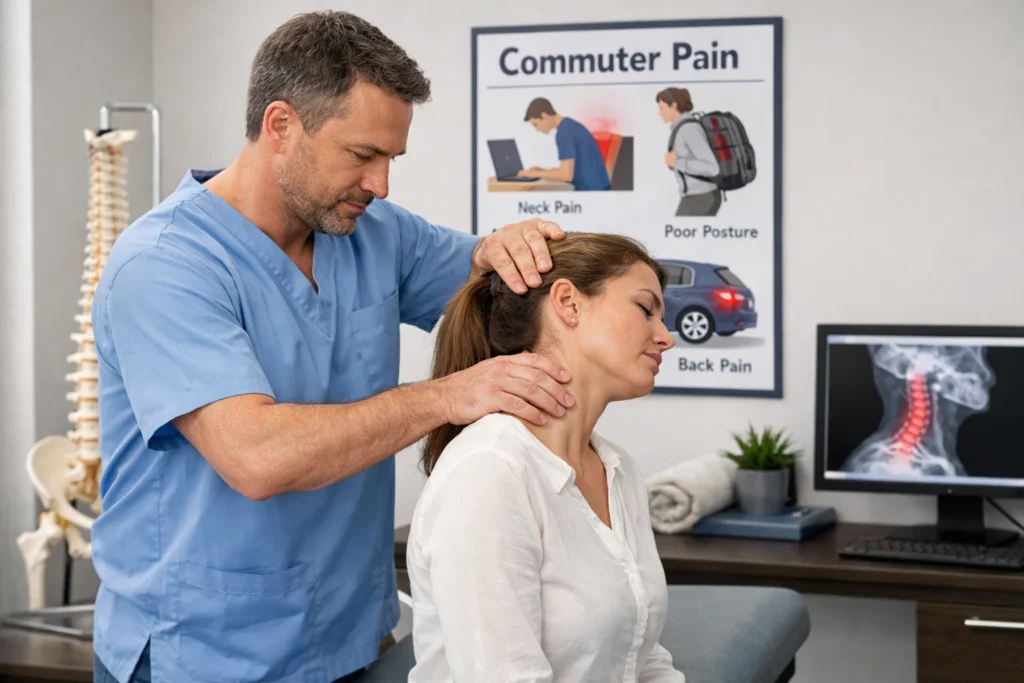 Oshawa Chiropractor treating a patient for commuter-related neck and back pain