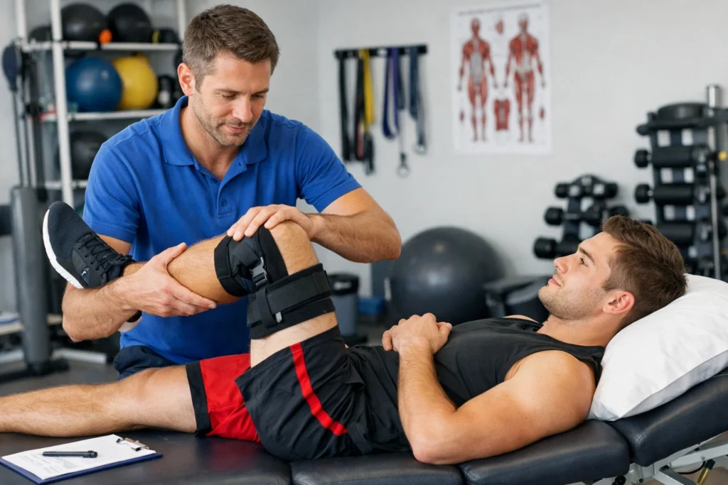 A therapist providing professional Physiotherapy in Oshawa for a sports injury recovery